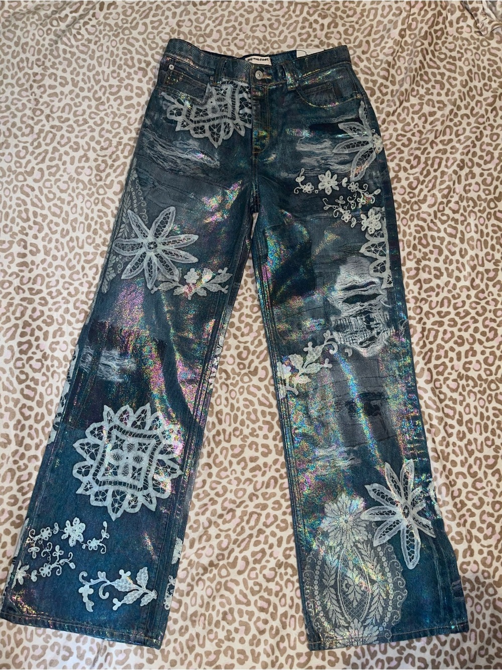 We The Free / Free People Tinsley Printed High-Rise Illusions Jeans size 27